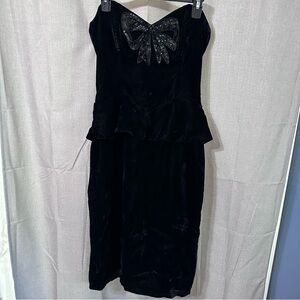 Vintage 80s Gunne Sax Bow Jessica Mcclintock Black Dress Strapless Velvet Peplum